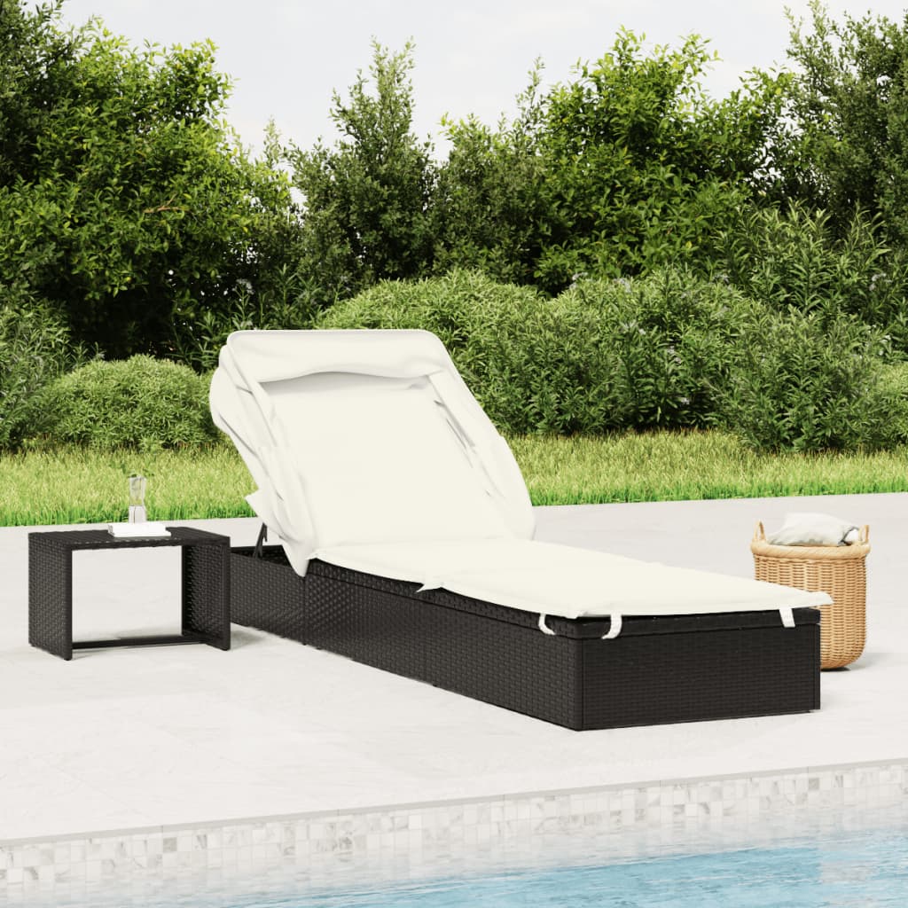 vidaXL Sonnenliege mit Faltdach Schwarz 213x63x97 cm Poly Rattan