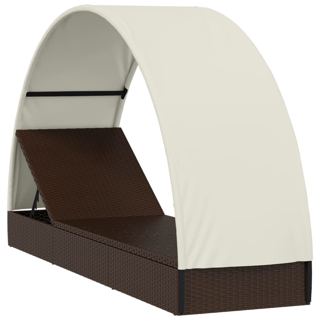 vidaXL Lettino con Tetto Rotondo Marrone 211x57x140 cm Polyrattan