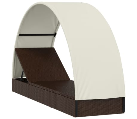 vidaXL Lettino con Tetto Rotondo Marrone 211x57x140 cm Polyrattan