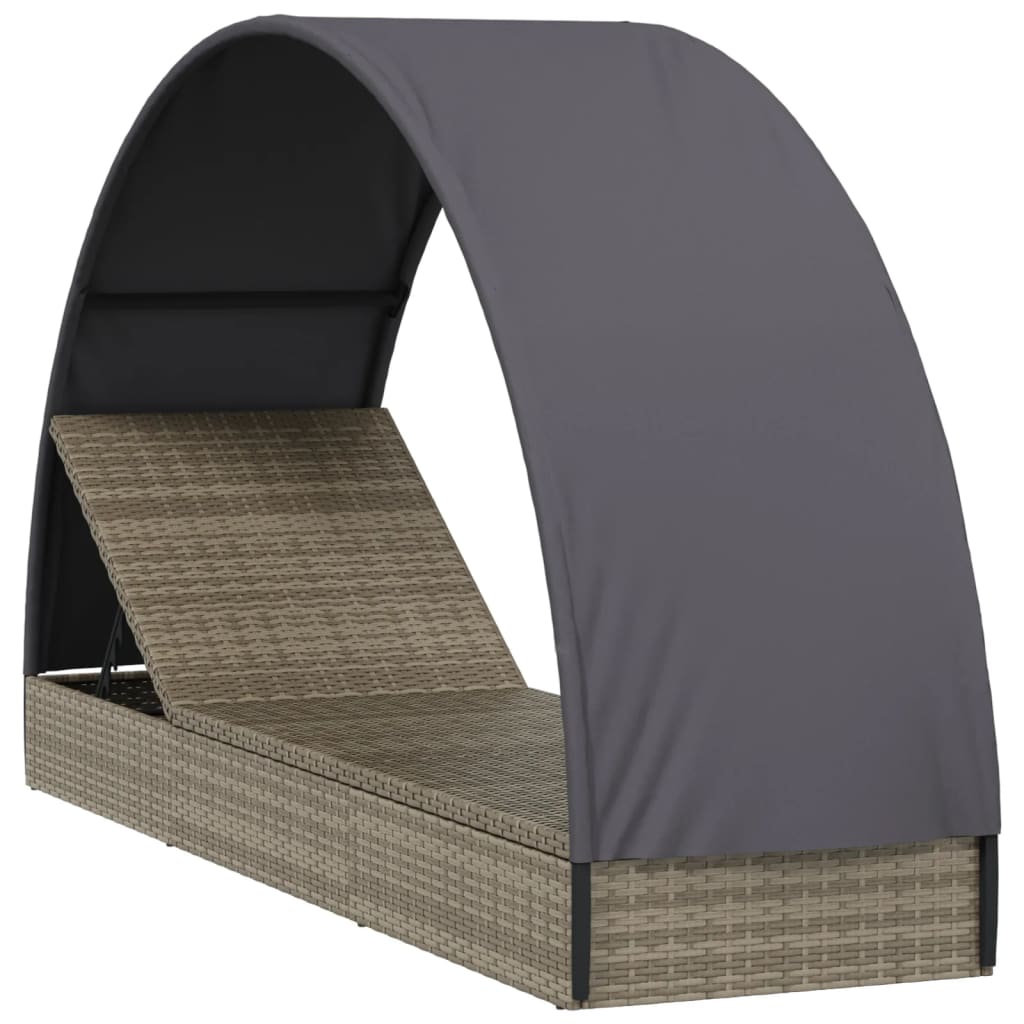 vidaXL Ligbed met rond dak 211x57x140 cm poly rattan grijs afbeelding