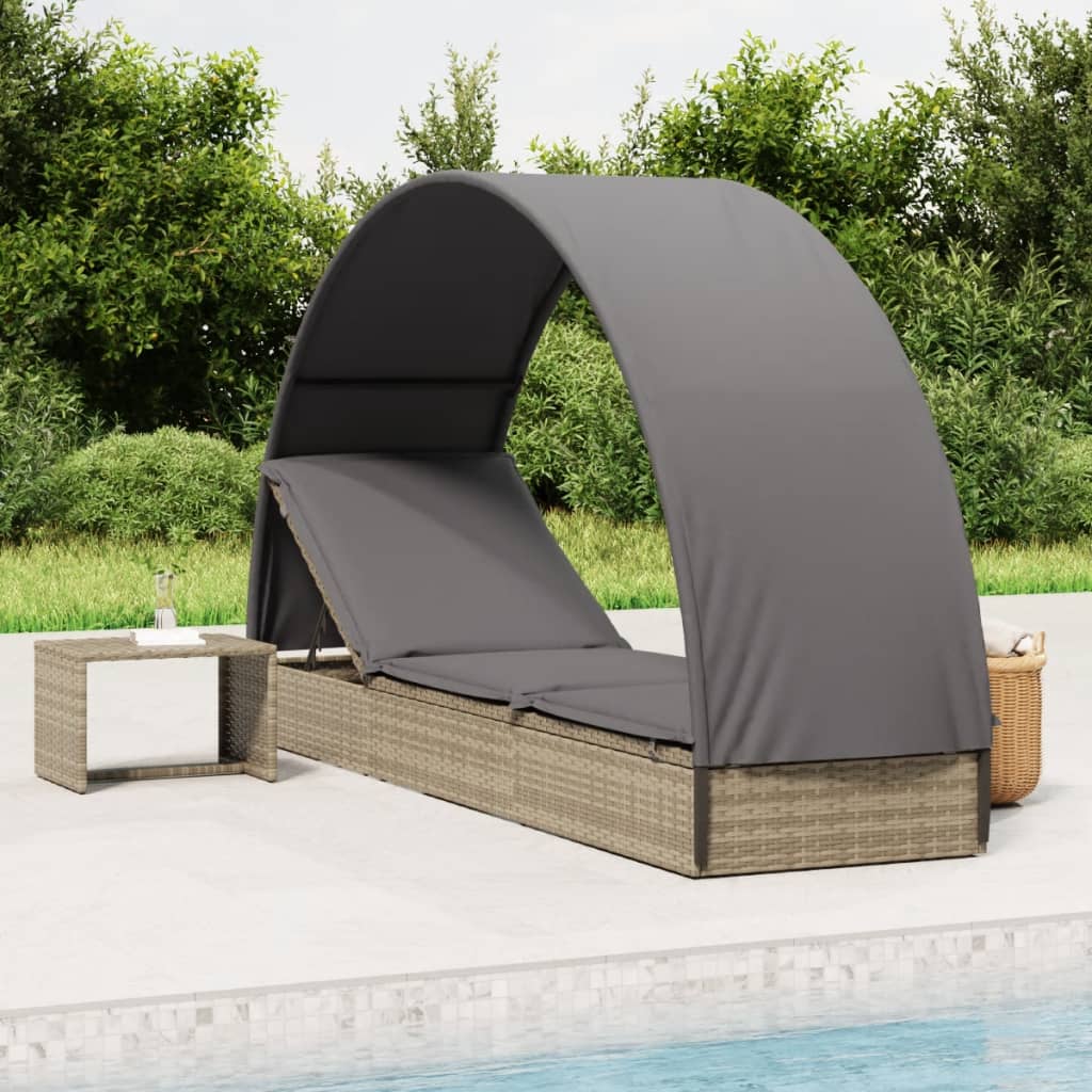 vidaXL Sonnenliege mit Runddach Grau 211x57x140 cm Poly Rattan