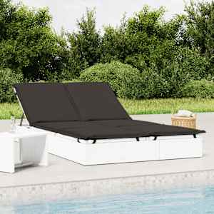 Vrtna postelja za 2 osebi z blazinami bel poli ratan