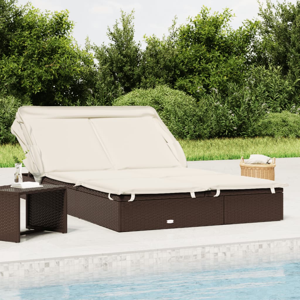 vida XL 2-Personen-Sonnenliege mit Dach Braun 213x 118x 97 Poly Rattan