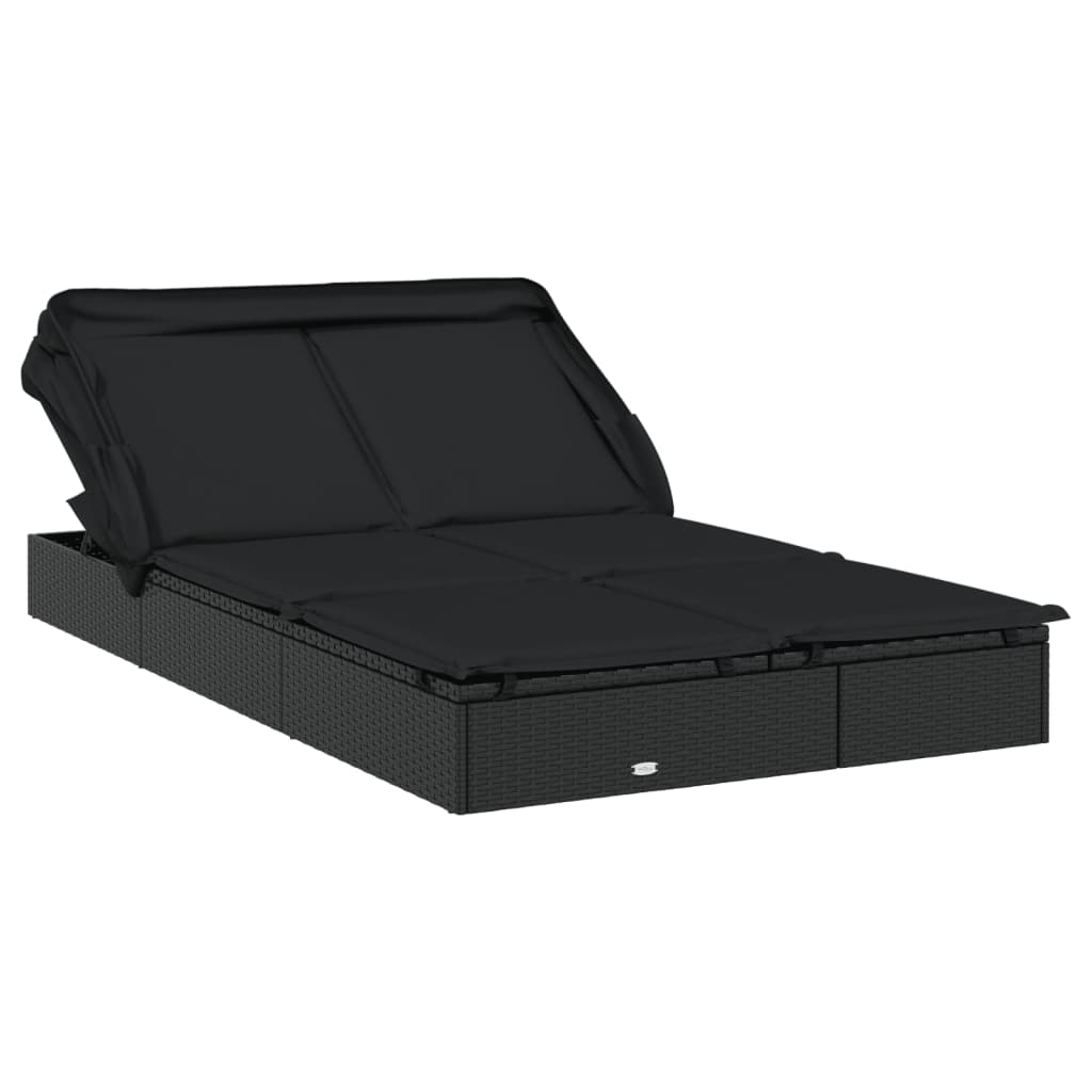 vidaXL Lehátko se skládací střechou pro 2 černé 213x118x97cm polyratan