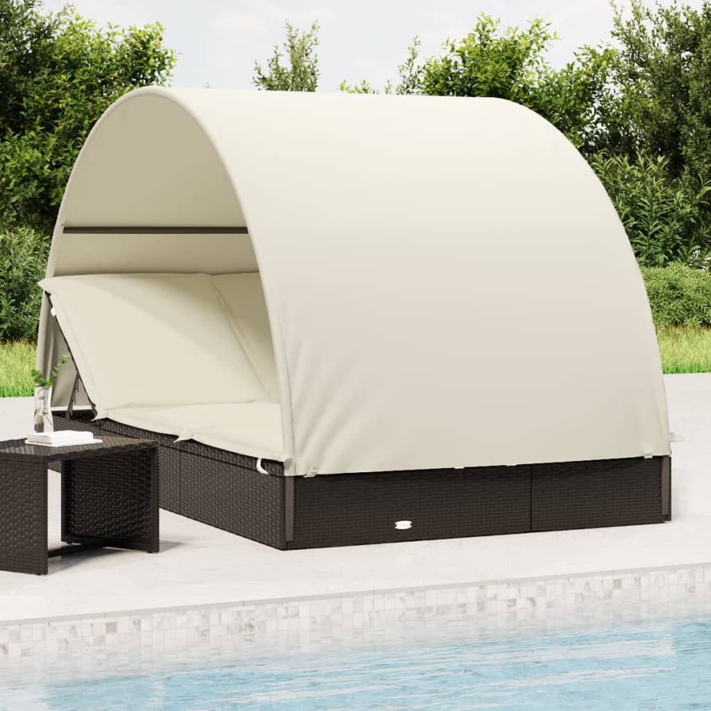 2-Person Sunbed with Round Roof Patio Daybed Furniture Poly Rattan vidaXL