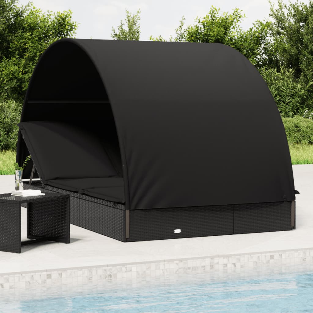 vida XL Sonnenliege für 2 Personen mit Runddach Schwarz 211x 112x 140 cm