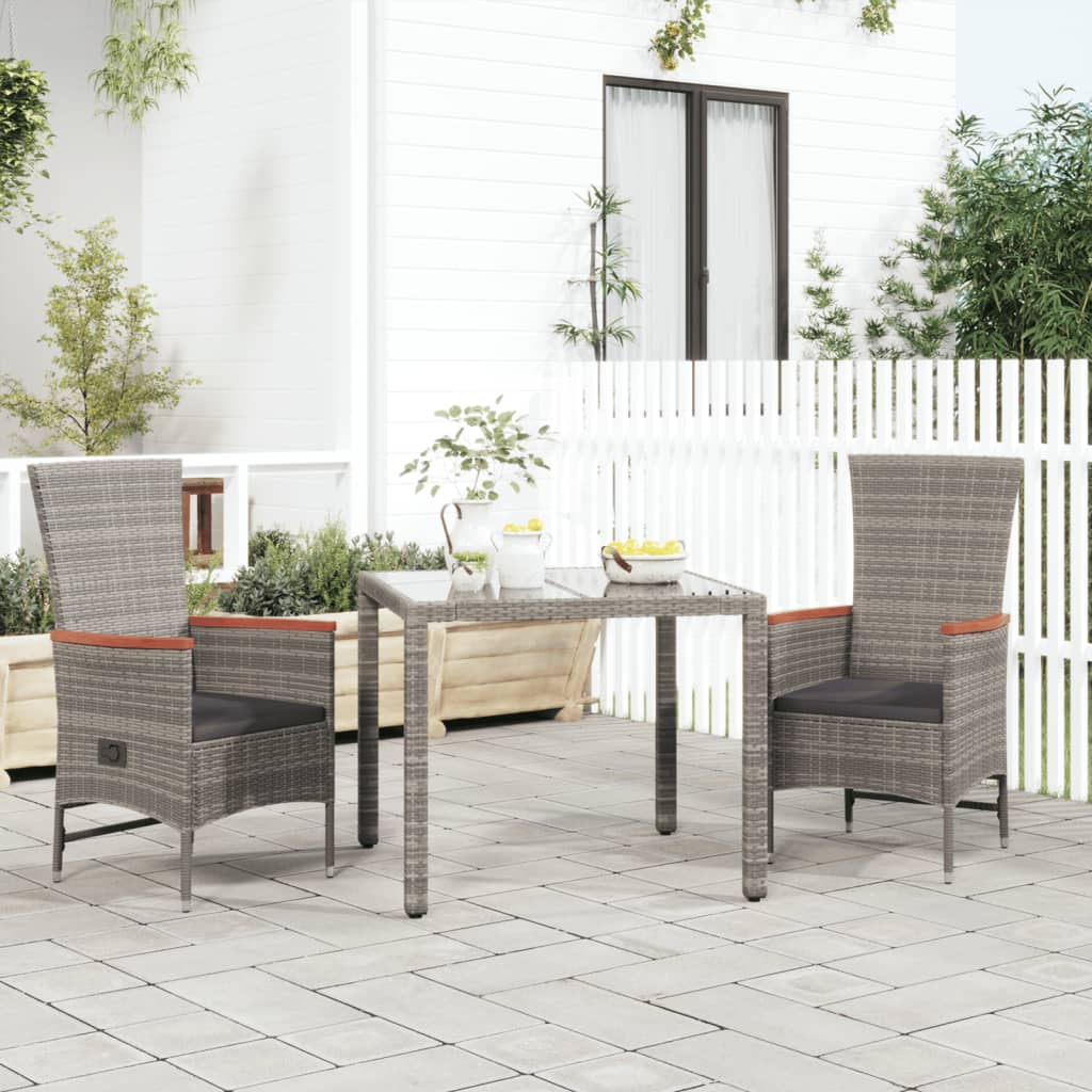 vidaXL Garten-Liegestühle mit Kissen 2 Stk. Grau Poly Rattan