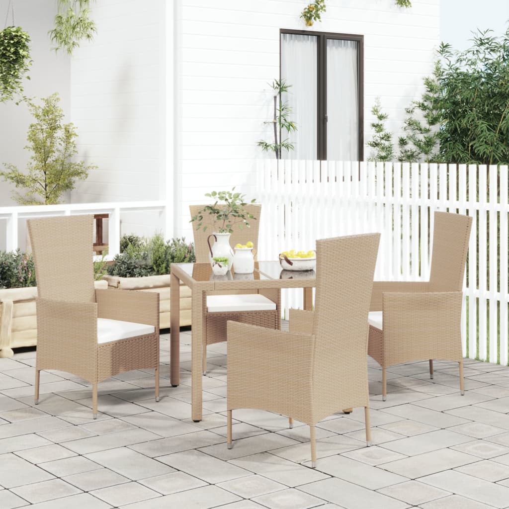 DE21481 4er Kissen Stühle für mit Terrasse Set Balkon Poly Rattan Gartenstühle Gartensessel Beige Garten