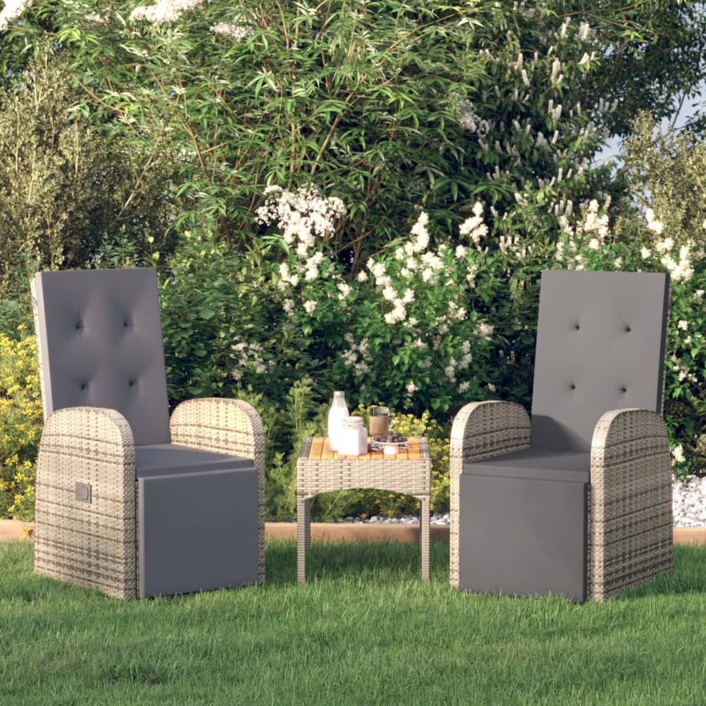 vida XL Garten-Liegestühle mit Kissen 2 Stk. Grau Poly Rattan