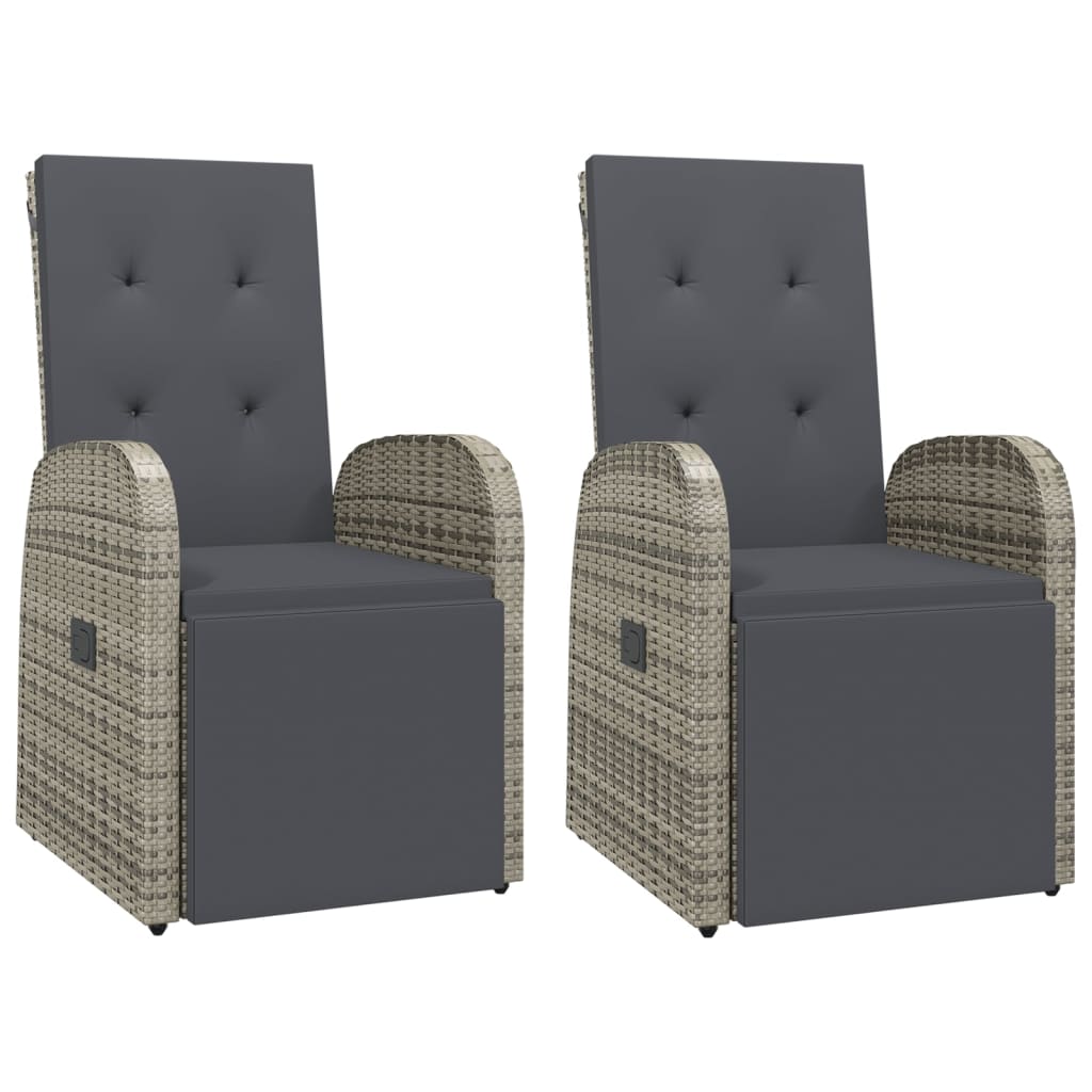 Thumbnail - vidaXL Garten-Liegestühle mit Kissen 2 Stk. Grau Poly Rattan