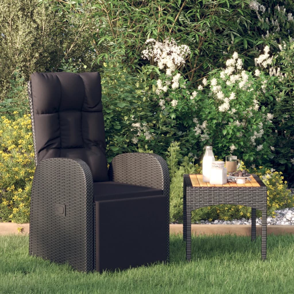 vidaXL Gartensessel Verstellbar mit Kissen Schwarz Poly Rattan