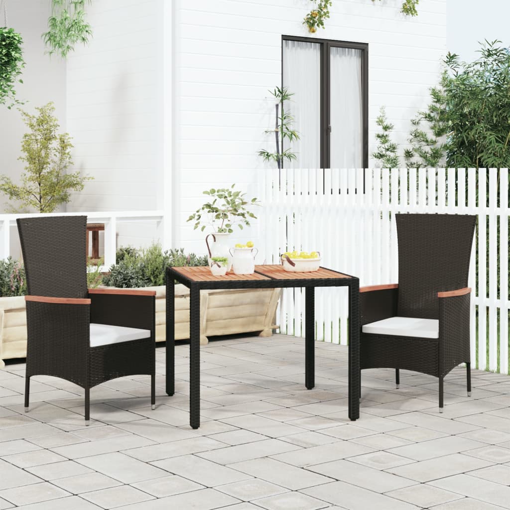 vidaXL Gartentisch mit Holzplatte Schwarz Poly Rattan & Akazienholz