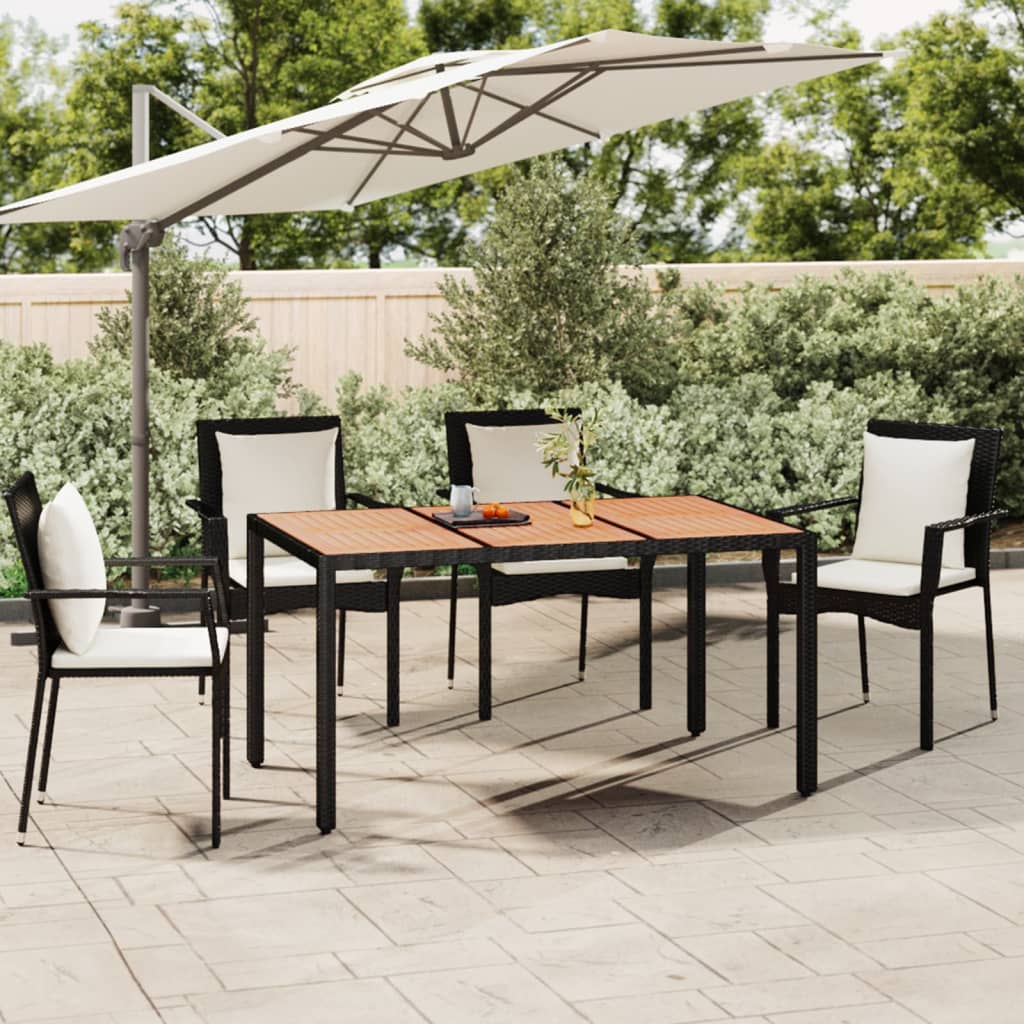 vida XL Gartentisch mit Holzplatte Schwarz Poly Rattan & Akazienholz