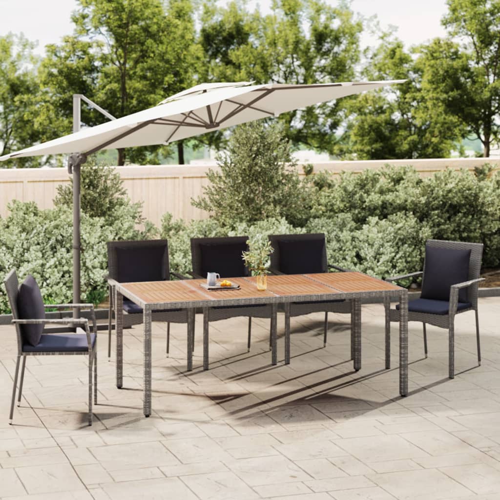 vidaXL Table de jardin et dessus en bois Gris Résine tressée et acacia