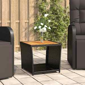 Čajna mizica z leseno površino črn poli ratan in akacijev les