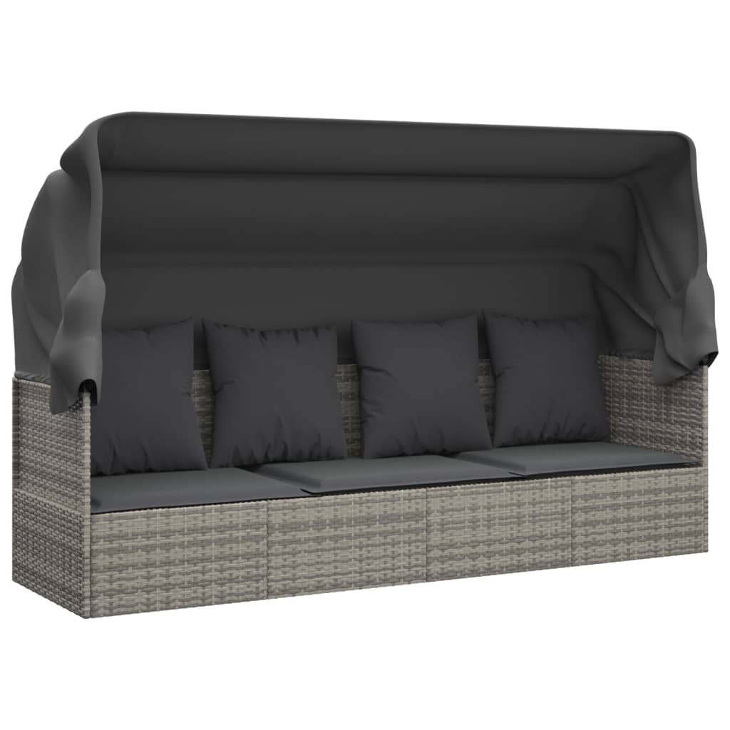 Thumbnail - vidaXL Outdoor-Loungebett mit Dach und Kissen Grau Poly Rattan
