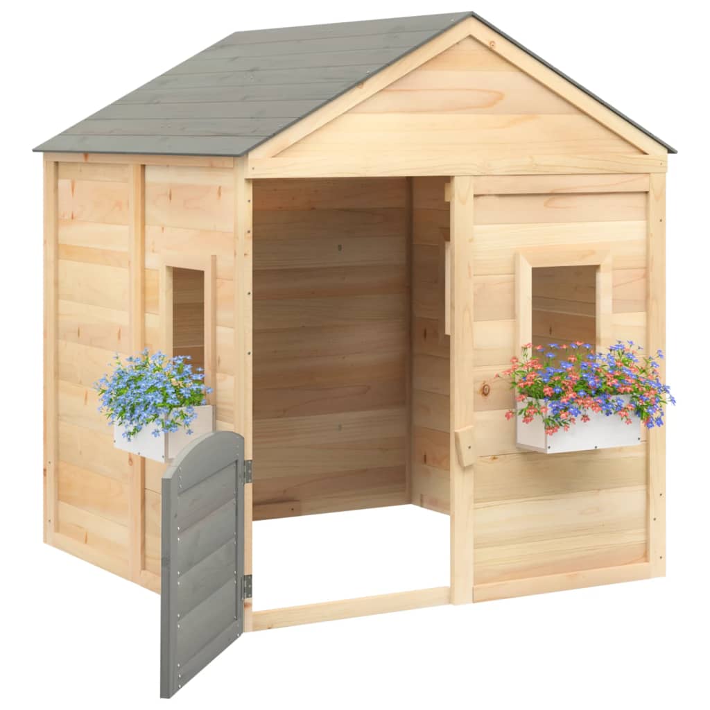  Hračkársky domček s uzamykateľnými dverami a kvetináčmi jedľa