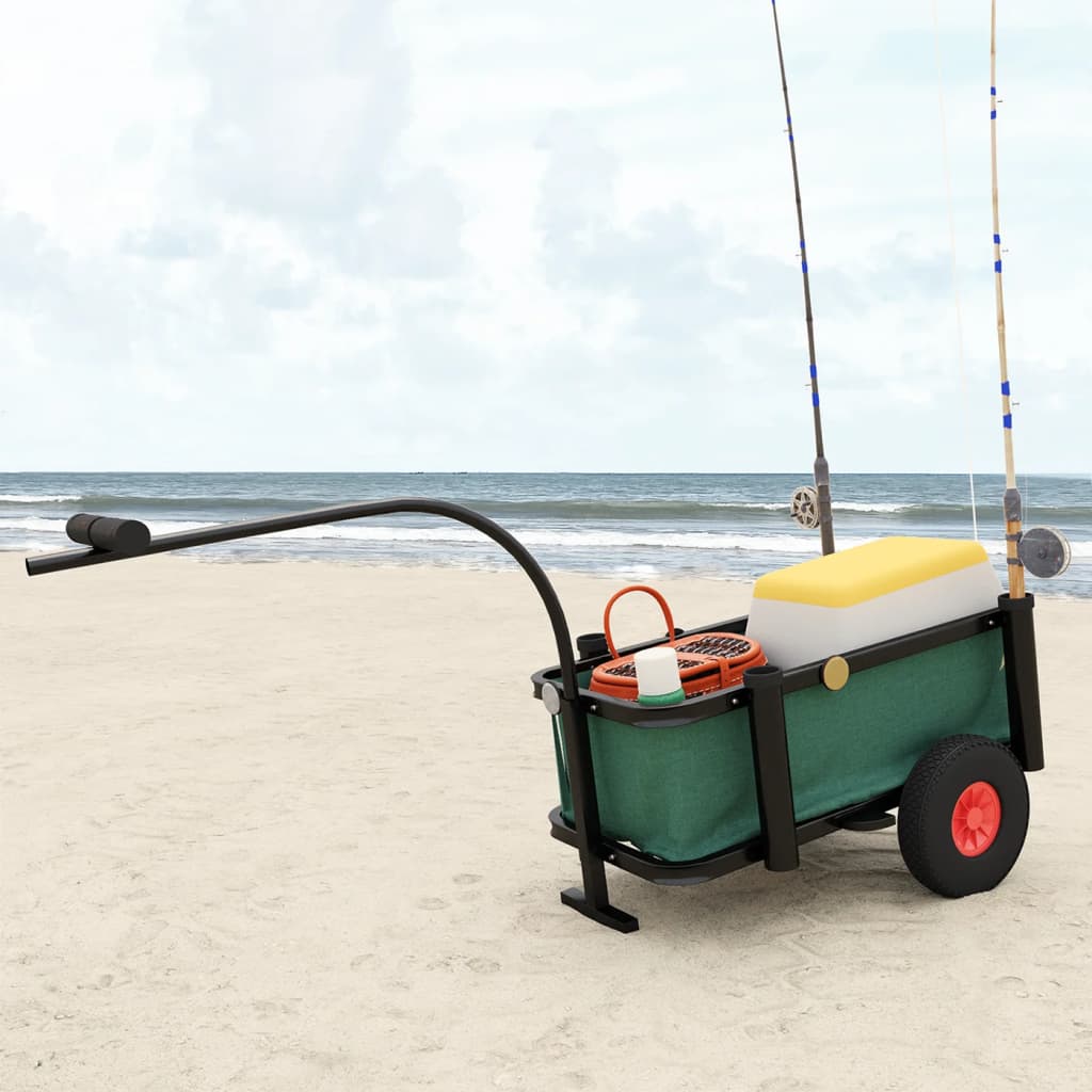Fishing Trolley Beach Trolley Cart Camping Wagon for Sand Black Steel  vidaXL