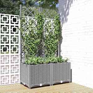 Zahradní truhlík s treláží světle šedý 80 x 40 x 136 cm PP