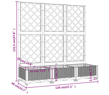 vidaXL Pflanzkübel mit Rankgitter Hellgrau 120x40x121,5 cm PP vidaXL.de