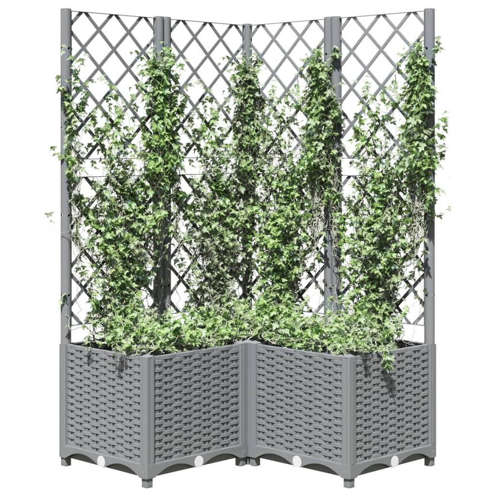 vidaXL Plantenbak met latwerk 80x80x136 cm polypropeen lichtgrijs afbeelding