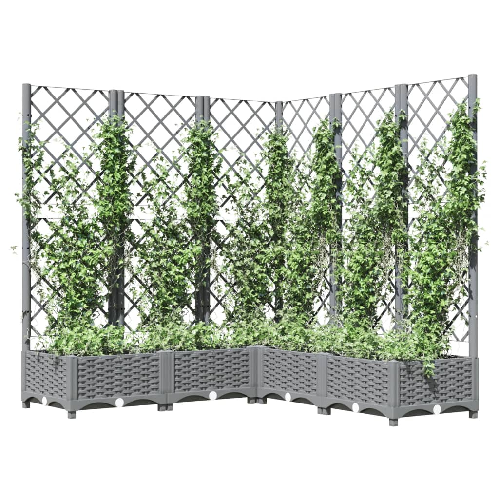vidaXL Plantenbak met latwerk 120x120x121,5 cm polypropeen lichtgrijs afbeelding