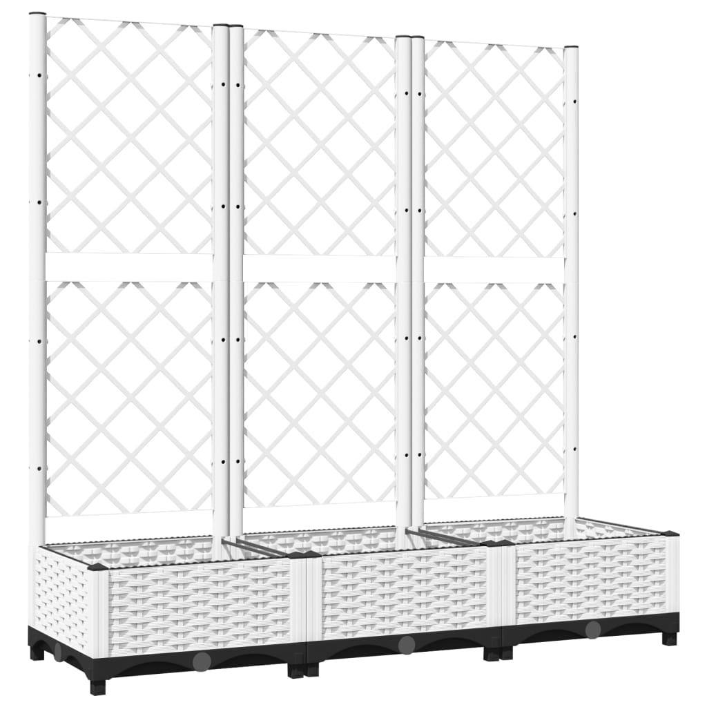 vidaXL Zahradní truhlík s treláží bílý 120 x 40 x 121,5 cm PP