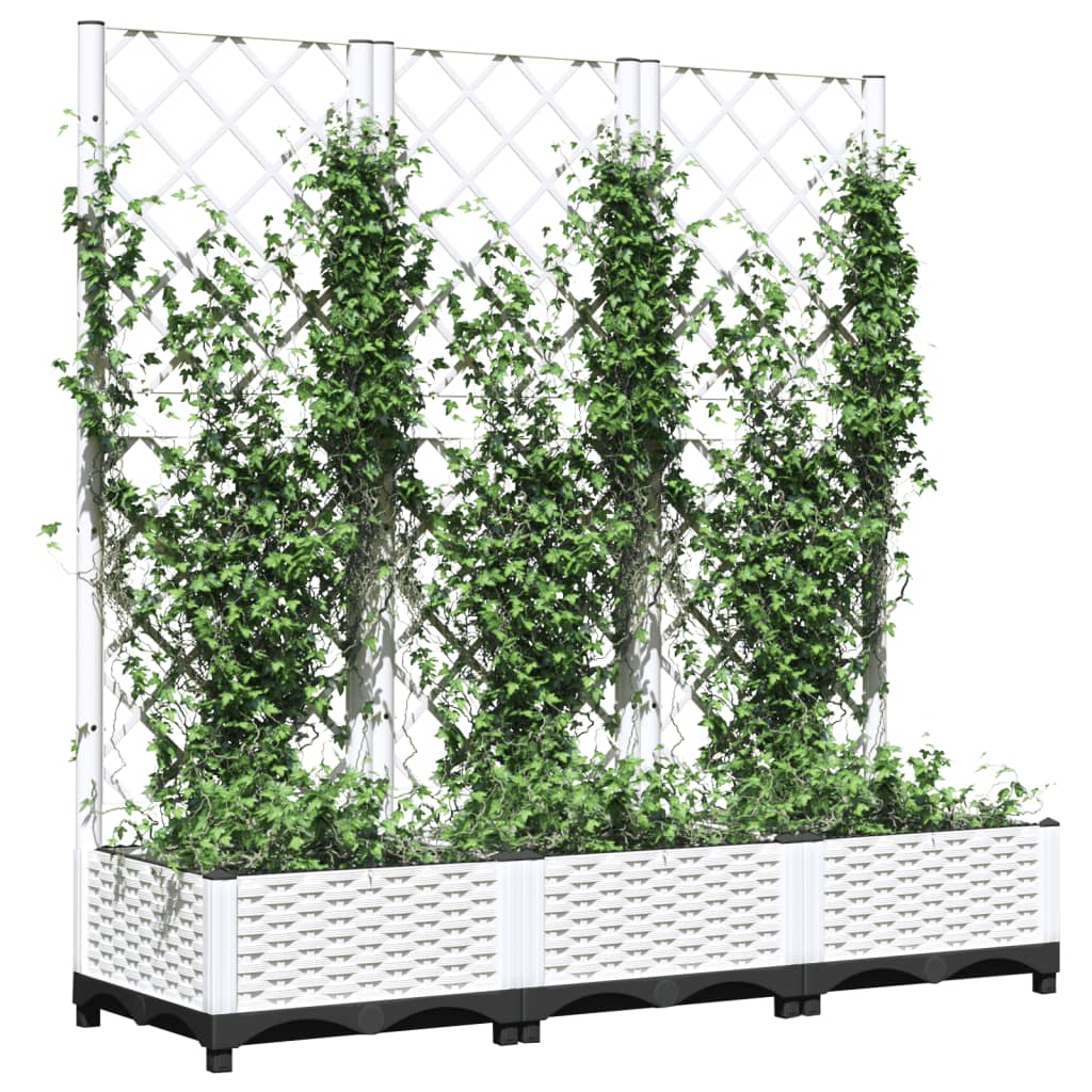 vidaXL Plantenbak met latwerk 120x40x121,5 cm polypropeen wit afbeelding
