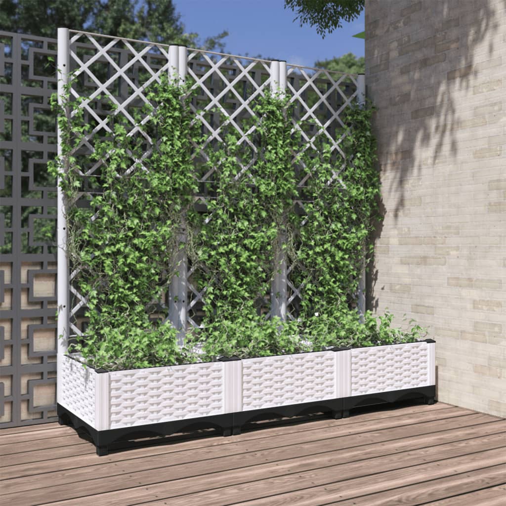 vidaXL plantekasse med espalier 120x40x121,5 cm PP hvid