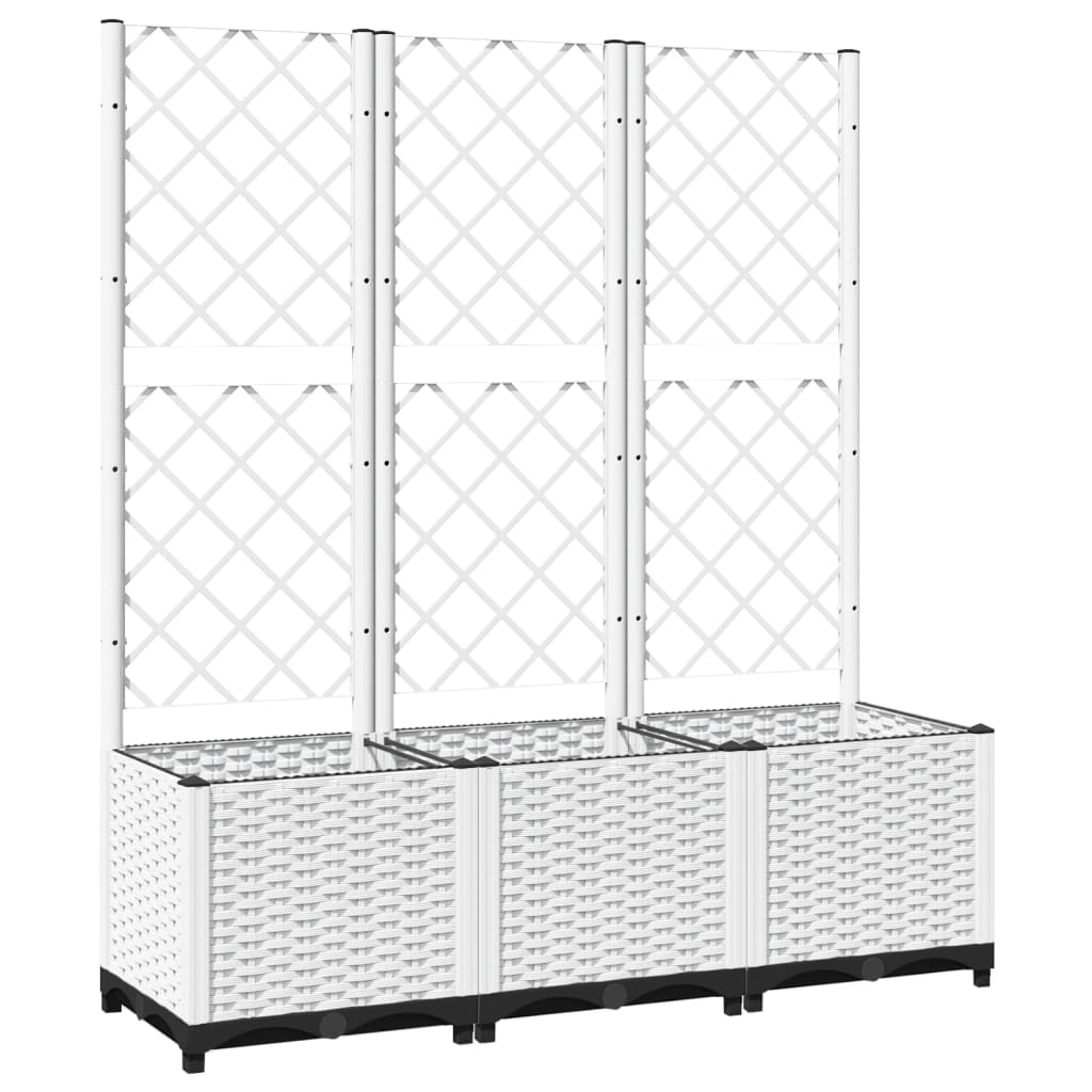 vidaXL Zahradní truhlík s treláží bílý 120 x 40 x 136 cm PP