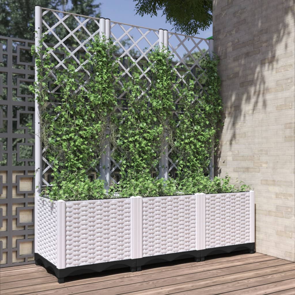 vidaXL plantekasse med espalier 120x40x136 cm PP hvid