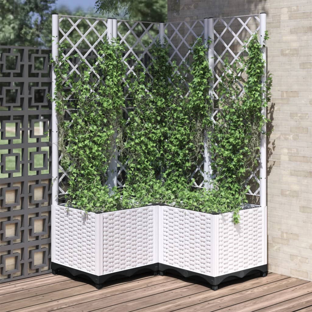 vidaXL Vaso/floreira de jardim c/ treliça 80x80x136 cm PP branco