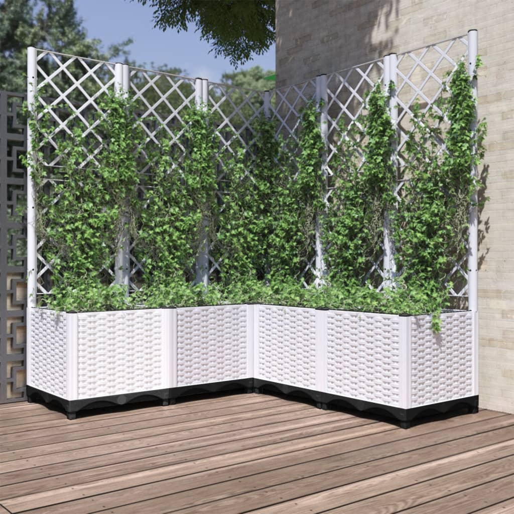 vidaXL plantekasse med espalier 120x120x136 cm PP hvid