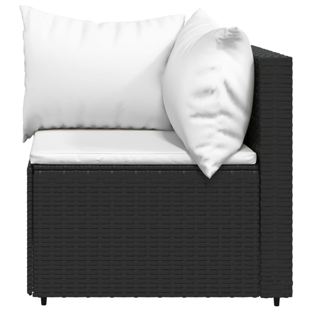 vidaXL Garden Corner Sofa with Cushions Black Poly Rattan