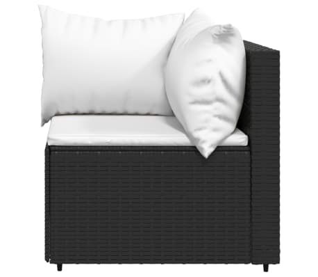 vidaXL Garden Corner Sofa with Cushions Black Poly Rattan