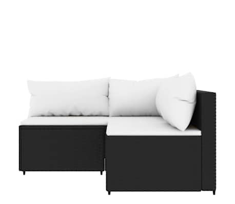 vidaXL 3 Hluta Gar&eth;s&oacute;fasett me&eth; Sessum Svart P&oacute;l&yacute;rattan