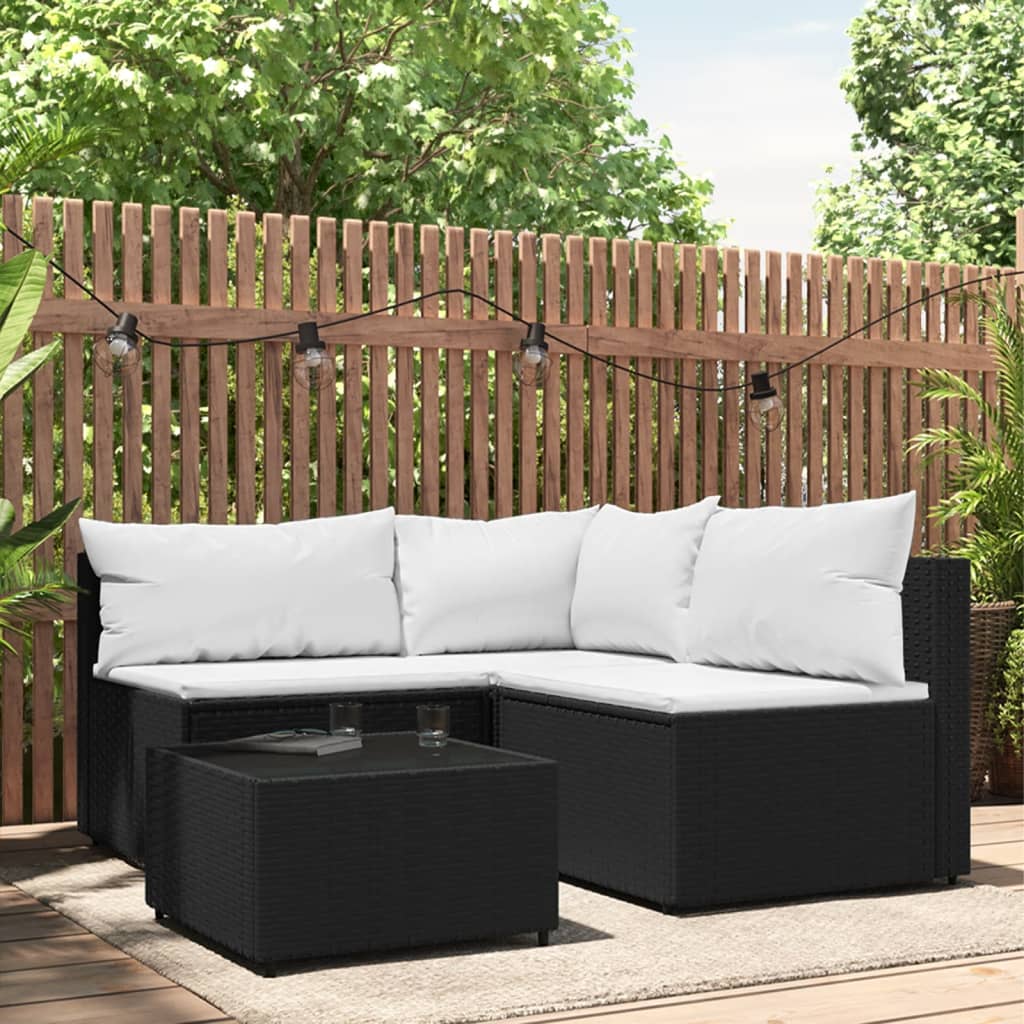 Vidaxl Set Mobilier Relaxare Gradina 4 Piese Cu Perne Poliratan Negru