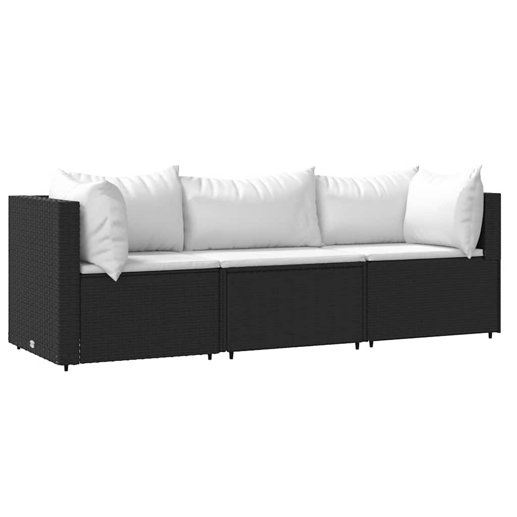 Image of vidaXL 3 Piece Garden Lounge Set with Cushions Black Poly Rattan
