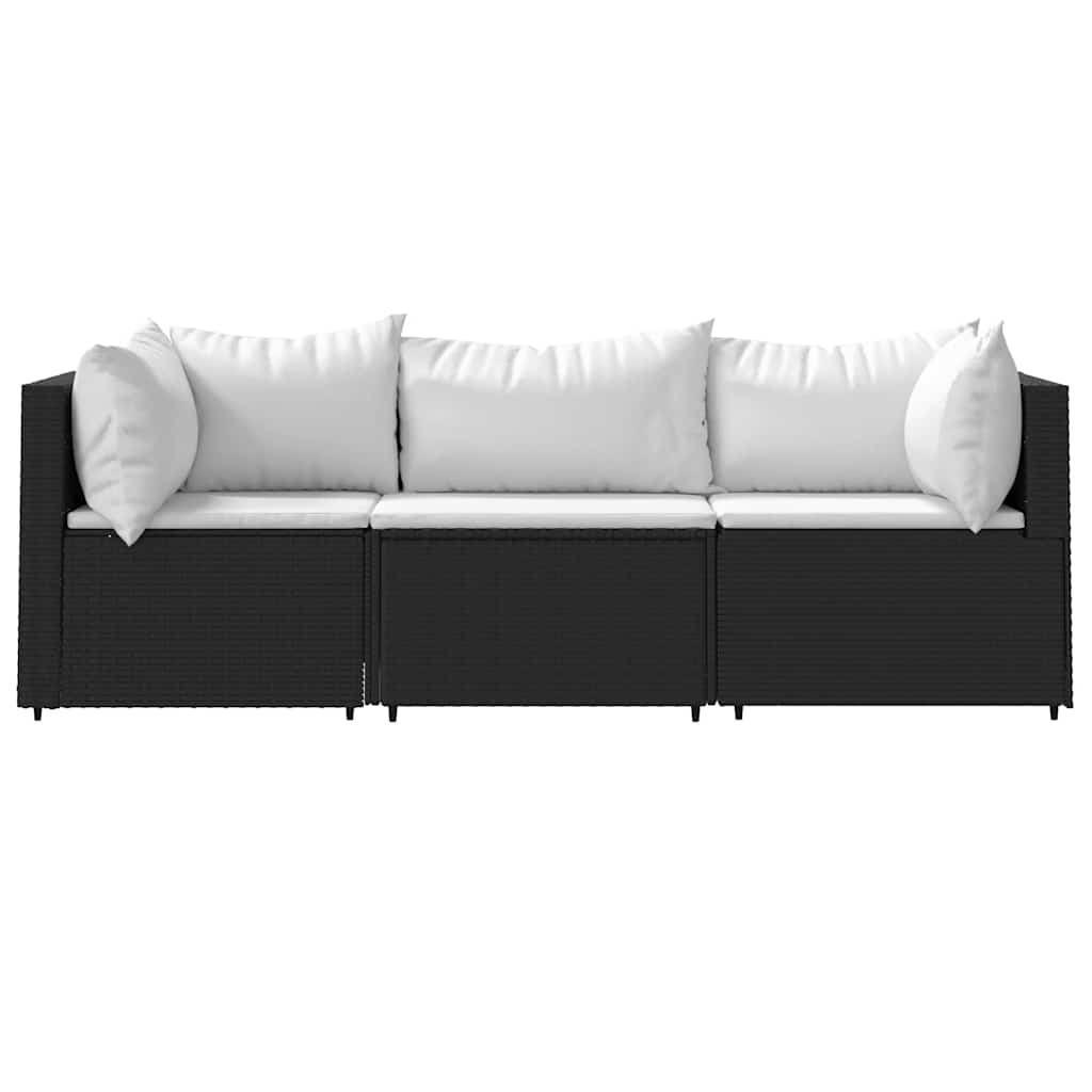 vidaXL 3-delige Loungeset met kussens poly rattan zwart afbeelding