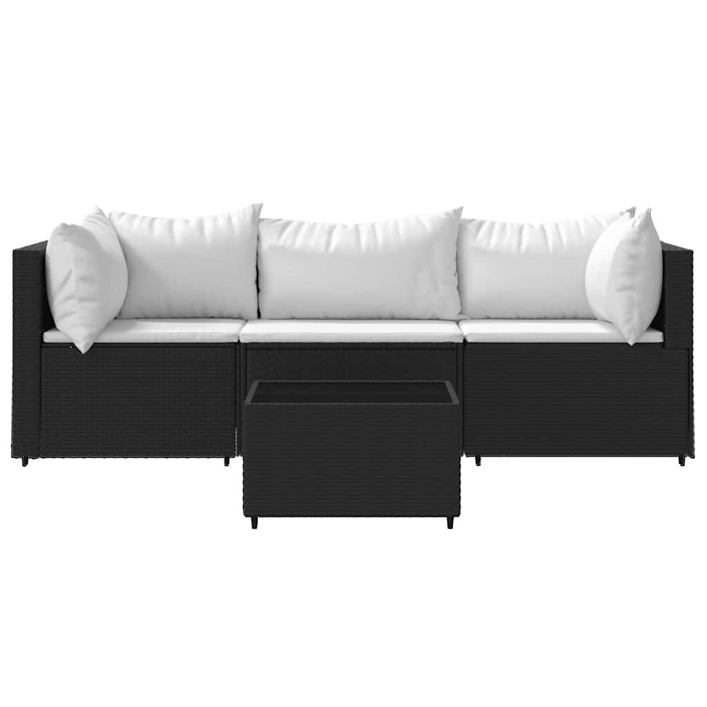 vidaXL 4-delige Loungeset met kussens poly rattan zwart afbeelding
