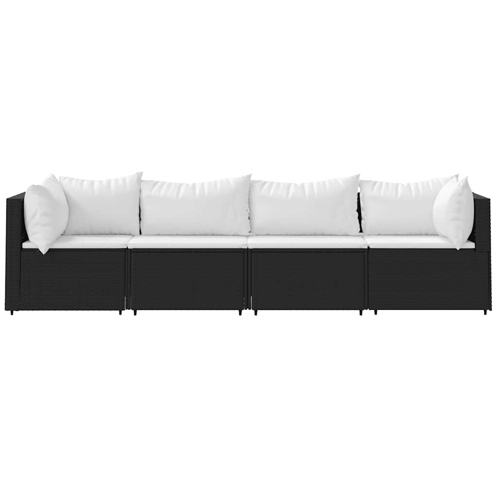 vidaXL 4-delige Loungeset met kussens poly rattan zwart afbeelding