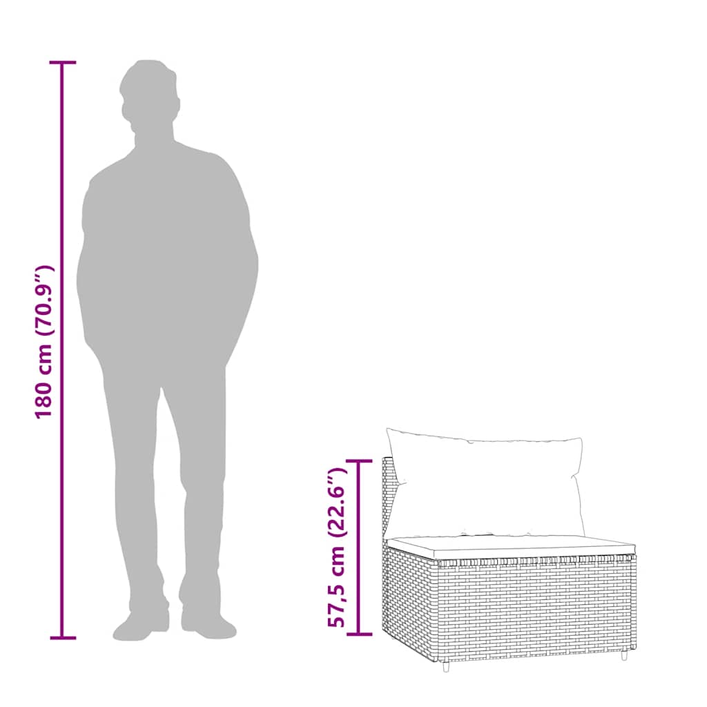 vidējais dārza dīvāns, spilveni, melna PE rotangpalma