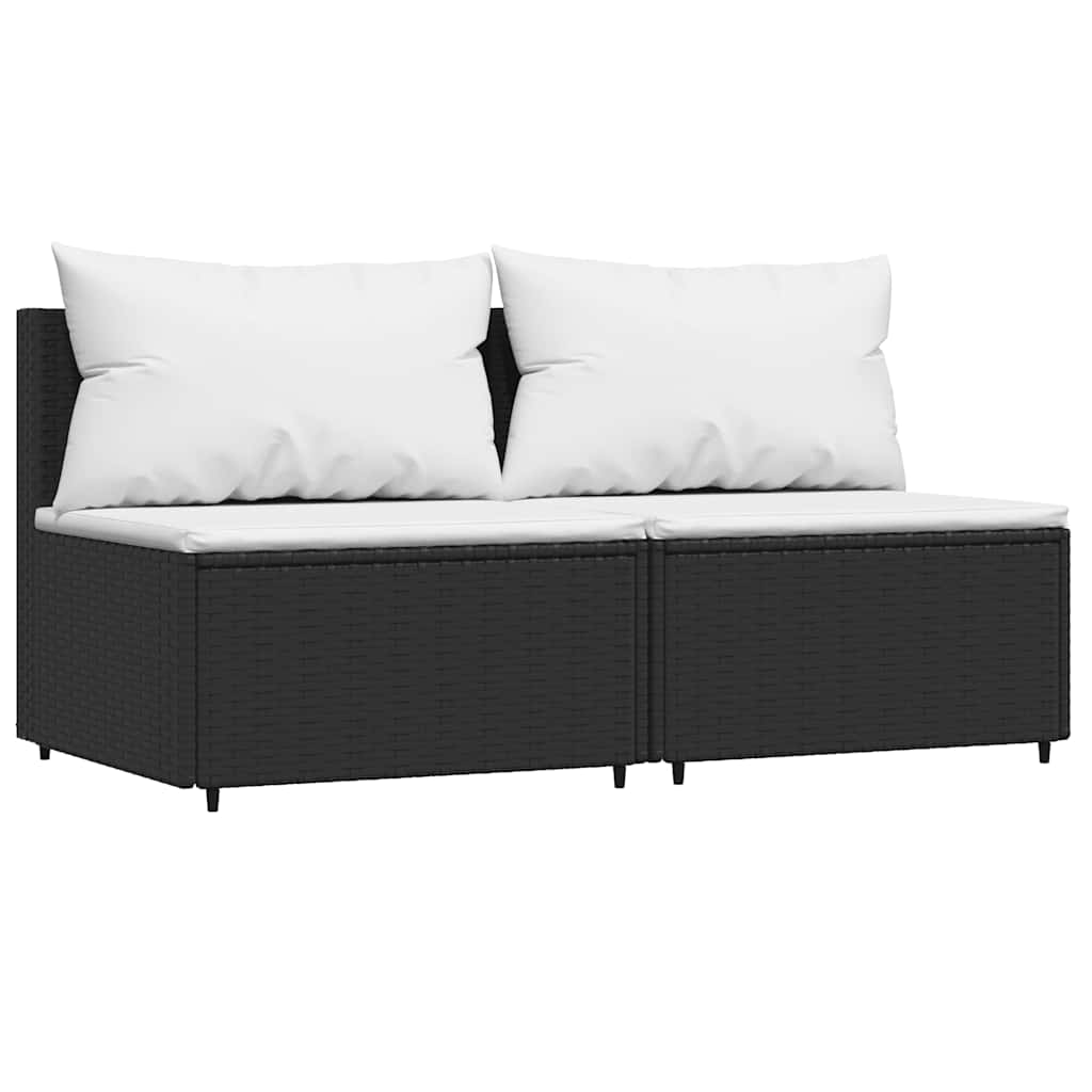 Thumbnail - vidaXL Garten-Mittelsofas mit Kissen 2 Stk. Schwarz Poly Rattan
