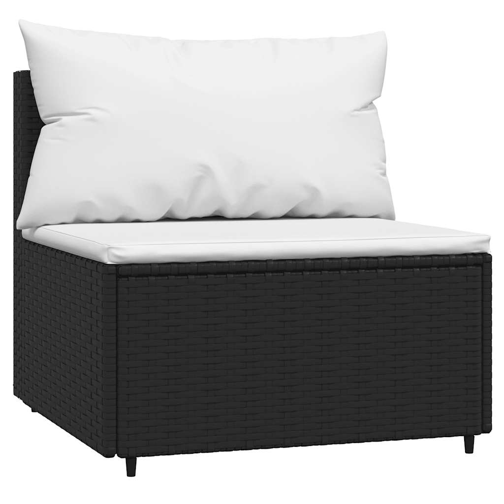 Thumbnail - vidaXL Garten-Mittelsofas mit Kissen 2 Stk. Schwarz Poly Rattan