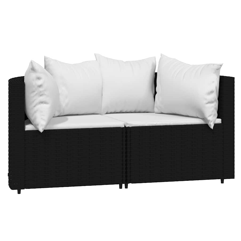 vidaXL 3-delige Loungeset met kussens poly rattan zwart afbeelding