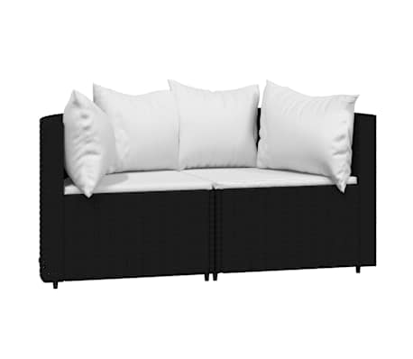 vidaXL 3-delige Loungeset met kussens poly rattan zwart