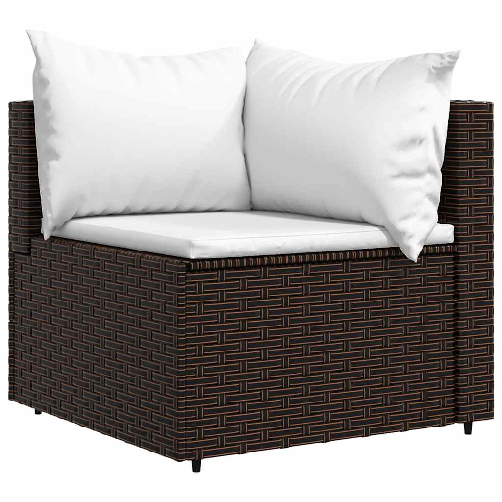 vidaXL Tuinhoekbank met kussens poly rattan bruin afbeelding