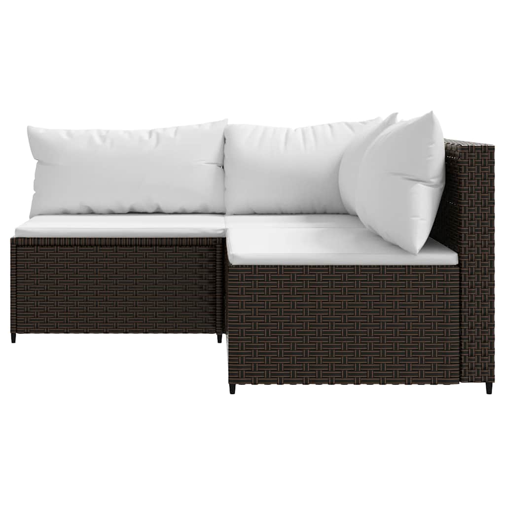 vidaXL 3-delige Loungeset met kussens poly rattan bruin afbeelding