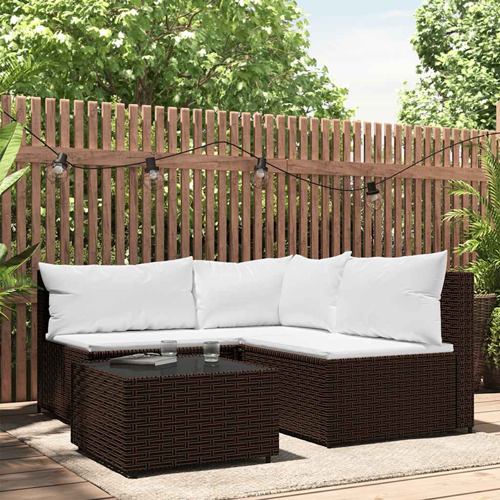 vida XL 4-tlg. Garten-Lounge-Set mit Kissen Braun Poly Rattan
