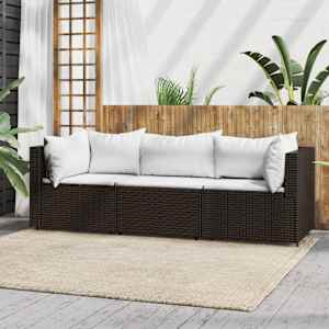 Vrtna sedežna garnitura 3-delna z blazinami rjav poli ratan